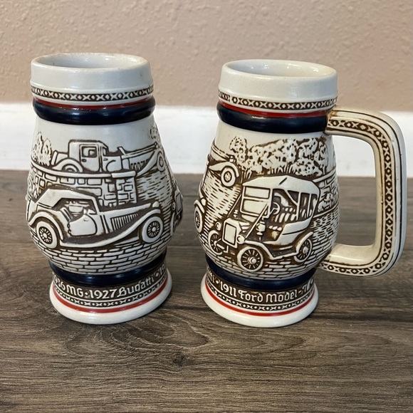 AVON 1982 Vintage Collectible Beer Mug Stein Cars Stanley Steamer Model T - Picture 1 of 4